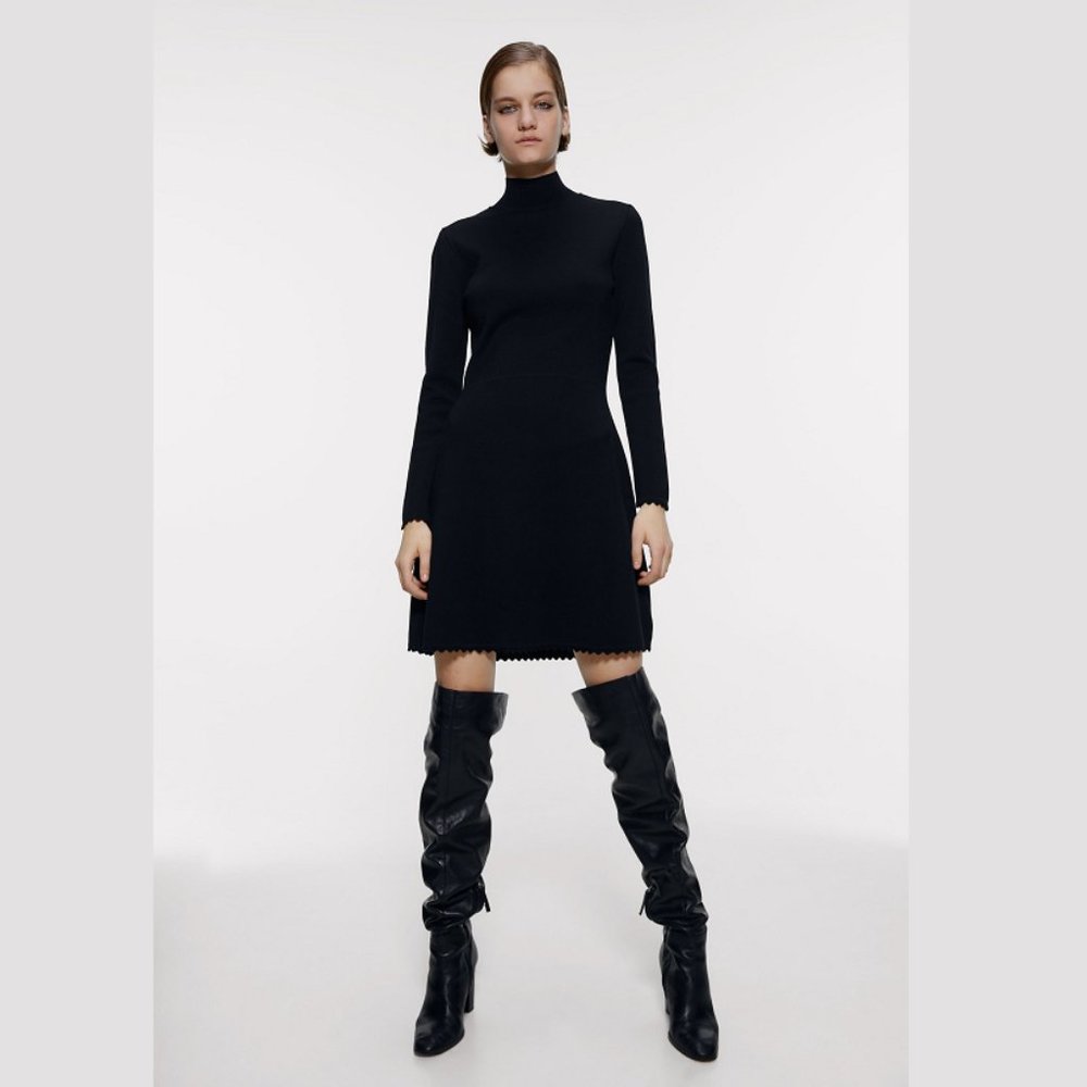 ZARA Knit Dress with Scalloped Trim - Picture 4 of 9